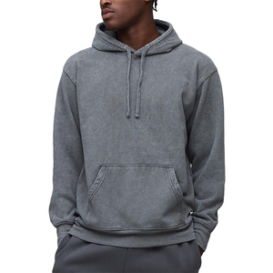 Custom High Quality 100% Cotton Fleece Solid Grey Acid Wash Silk Screen Printed Eco-Friendly Hooded Regular Fit <b>Men</b> Winter - Product Image 1