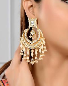 Boucles d'oreilles en or plaqué de haute qualité, faites à la main, avec des perles et des pierres précieuses - Style pakistanais sophistiqué, bijoux de fête et d'anniversaire - Product Image 3