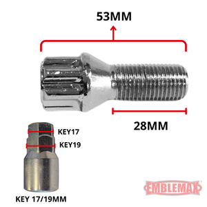 Antivol de roue AD / VOLKS en acier neuf 17 / 19 mm M14X1.5 (5 pièces) EMBLEMAX-2705 - Product Image 2