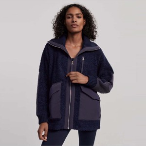 Manteau Sherpa Colorblock chaud et à la mode avec fermeture à glissière et col haut parfait pour le temps froid - Product Image 4