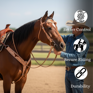 Ensemble de serre-tête et de cuirasse de cheval élégant | Tack en cuir de qualité supérieure pour un confort, une durabilité et un style optimaux en équitation et en entraînement - Product Image 3