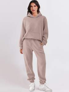 Chándales de invierno de gran tamaño de alta calidad para mujer, conjunto de jersey con estampado personalizado, forro polar transpirable de talla grande, chándal de última moda - Product Image 2