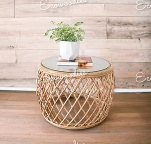 Nouveau tabouret ottoman en bambou naturel fait à la main au design élégant et écologique Table d'appoint ottoman Console incrustée d'os - Product Image 5