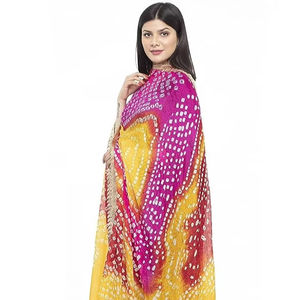 Écharpe Ethnique Femme Multicolore Bandhani Dupatta & gotta Patti Latkan en Soie Mariage Rajasthani Dupatta - Product Image 1