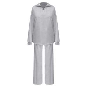 Ensemble 2 pièces personnalisé pour femmes Survêtement d'automne Sweat-shirt à cordon de serrage Pantalon de survêtement à jambe large Ensemble de salon Survêtement Broderie - Product Image 3