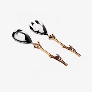 Ensemble de service à salade unique en argent plaqué avec un design de poignée ronde en os multicolore pour mariage et fête - Product Image 2