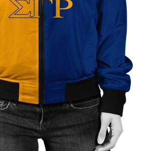 Chaqueta Universitaria Azul y Dorada de Satén Griego SGRho Sigma Gamma Rho 1922, Ropa Femenina de Hermandad - Product Image 5