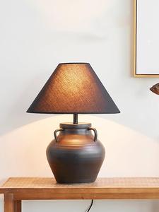 Vintage Art Deco <b>Table</b> Lamp Minimalist White Fabric Ceramic Base Black Old Wine Pot Decorative Wood <b>Plant</b> Electric for Living - Product Image 4