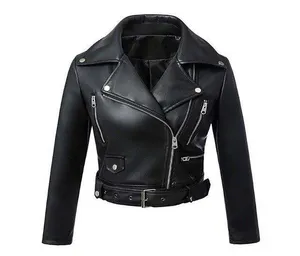 Chaqueta de piel sintética negra para mujer, chaqueta de piel auténtica de alta calidad, venta al por mayor, 2023 - Product Image 1