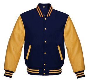 Men's <b>Winter</b> Waterproof & Windproof Wool Body Yellow <b>Leather</b> Sleeve Button-Up Varsity <b>Jacket</b> Custom Embroidery Patches Unisex - Product Image 6