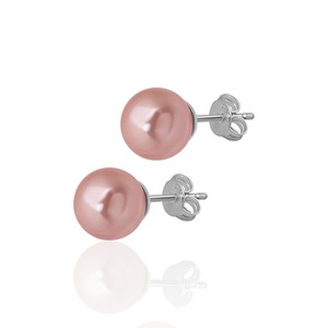 Nouveauté : Boucles d'oreilles Azuris en argent sterling 925 avec perle de coquillage rose de 8 mm, forme impeccable, modèle ALPALI2003, provenance Turquie - Product Image 2