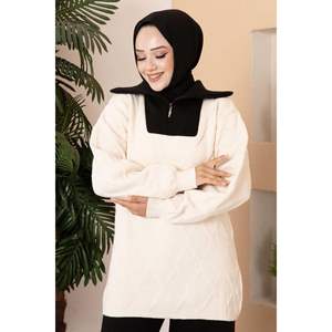 Ecru-Black 2 piezas Cremallera Detallada Truck Collar Knitwear Loose Fit Long Sports Top Pantalones para Otoño Invierno Ropa sólida - Product Image 1