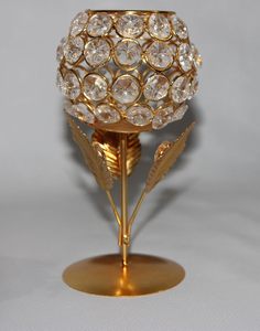 Elegante portavelas de metal chapado en oro y cristal para té, decoración navideña para el hogar para fiestas y bodas - Product Image 3