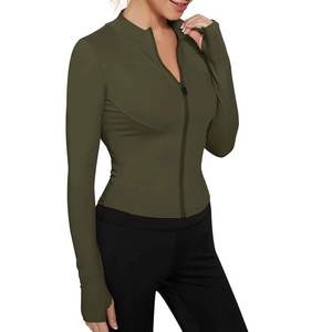 แจ็กเก็ตผ้าสแปนเด็กซ์สำหรับผู้หญิงแจ็กเก็ตเส้นใยโพลีเอสเตอร์ระบายอากาศได้ดีสีทึบแบบกำหนดเอง - Product Image 3