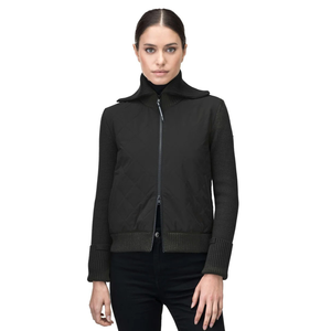 Chaqueta Híbrida Negra de Punto Ecológico de 300g para Mujer, Cierre Completo, Panel Frontal Acolchado, Cálida, Elástica, Manga Larga, Moderna, para Invierno - Product Image 6