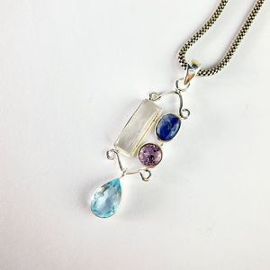 Rose Gold Multi-Stone <b>Pendant</b> with Bezel Setting Rhodium Plated Religious Charm Featuring <b>Opal</b> Turquoise Amethyst and Agate - Product Image 1