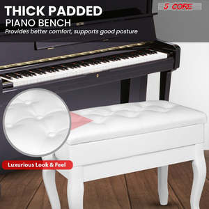 5 Core Piano Bench 3 Padded Cushioned <b>Stool</b> Wooden Heavy Duty Adjustable Musician Chair w Storage - Product Image 2