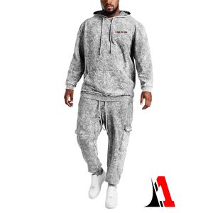 Chándal lavado ácido de alta calidad para hombre, a la moda colección de primavera, conjunto informal con capucha y pantalones de chándal con logotipo personalizado - Product Image 1