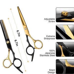 Kit de tijeras de peluquero, tijeras de salón de corte de pelo recubiertas de Color dorado y negro, tijeras de adelgazamiento de peluquero, juego de peluquería de 8 piezas - Product Image 2