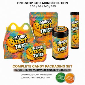 Custom 3.5g 7g 14g Mylar Bags with <b>Jar</b> and Box Full Packaging Set Resealable Holographic Tubes Moisture Proof for Sugar - Product Image 1