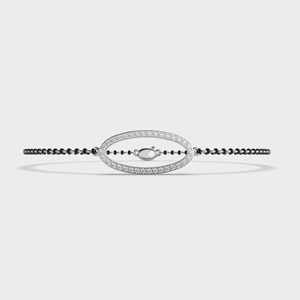 IGI Certified Lab Grown Round Diamond Oval Halo Mangalsutra Bracelet in <b>Solid</b> 925 Sterling Silver - Product Image 1