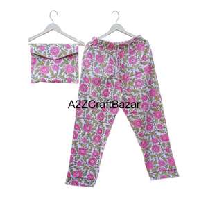 Conjunto de Pijama de Algodón 100% para Mujer, Estampado Floral, Cierre con Cordón en el Cuello, Logotipo Frontal, Temporada de Primavera, Suave y Transpirable - Product Image 3