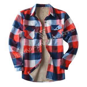 Ropa deportiva de tela de franela de algodón 100% de alta calidad, manga larga con botones, camisa de invierno, bolsillos en el pecho, protecciones de forro de piel - Product Image 1