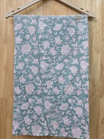 Tissu en coton écologique de qualité supérieure, imprimé à la main au bloc traditionnel, poids moyen, pour sacs et chemises, fond vert sauge intense