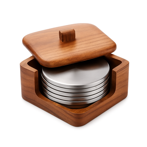 Sous-verres classiques de luxe en cuir PU 5mm résistant à la chaleur bureau Table barre tampons en acier inoxydable dôme couvercle support pour la décoration intérieure cadeaux - Product Image 2