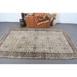 4.9x7.9 ft Vintage Area Rug, <b>Brown</b> Gray Turkish Floral <b>Wool</b> Rug - Product Image 3