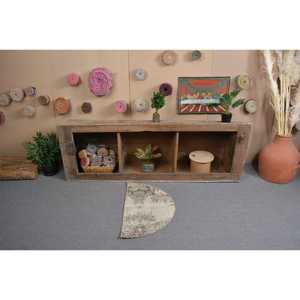 Turkish 2,5x1,5 ft Rug, Round Vintage Rug, <b>Brown</b> White Camouflage <b>Wool</b> Rug - Product Image 3