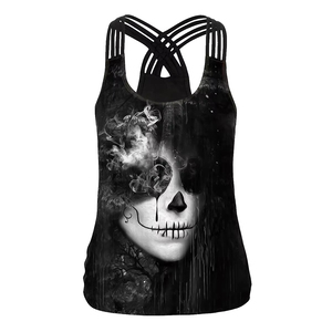 Comfortable Cool Active Halloween Women Tank <b>Top</b> Hollow Out Skull Print Gothic Rose Vest Sleeveless Streetwear Fitness <b>Top</b> - Product Image 6