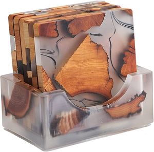 Dessous de verre en bois à forte demande pour boissons Dessous de verre en résine époxy Ensemble de 4 pièces avec support - Product Image 3
