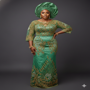 High Quality 100% Polyester <b>Green</b> George <b>Silk</b> Fabric Blouse Piece Handwork Beaded Nigerian Lace Women Girls Party Wear 5 Yards - Product Image 1