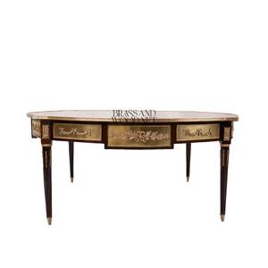 Mesa de Centro Redonda de Lujo con Incrustaciones de Madera, Adornos de Latón Antiguo y Marquetería Floral para Interiores Clásicos de Sala de Estar - Product Image 4