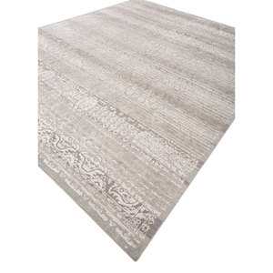 Tapis Konstrukt Classic fait main en laine bleue et soie de bambou, épaisseur 10 mm, motif rectangulaire médaillon, viscose pour la maison HWB-5015 - Product Image 2
