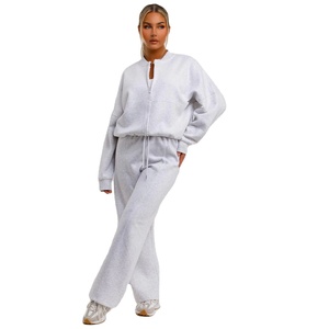 Hot Sell Ladies Tracksuits <b>Drop</b> Shoulder <b>Stand</b> Collar Sweatshirt With Plus Size Trouser High Street Wear Sweat Suits - Product Image 3