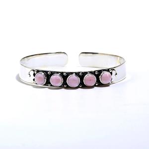 Brazalete de ajuste de bisel de Plata de Ley 925, piedra preciosa de concha Rosa fina, joyería mexicana Navajo, regalo perfecto - Product Image 1