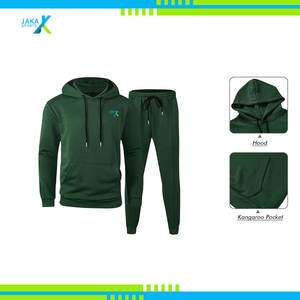 Conjunto de chándal de invierno de algodón 100% transpirable de Jacquard sólido de 2 piezas para hombre Sudadera con capucha y chándal para correr - Product Image 6