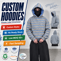 Sweat à capuche épais pour homme à rayures horizontales en fil mélangé, avec poche frontale et imprimé intégral, collection automne-hiver, vente en gros