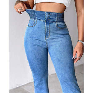 Women's High-<b>Waisted</b> <b>Elasticated</b> Sides Button-Front <b>Jeans</b> Jane's 32826 - Product Image 3