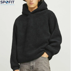 Sweat-shirt à capuche surdimensionné en molleton sherpa noir personnalisé 100% coton 2025, lourd, pour hommes - Product Image 1