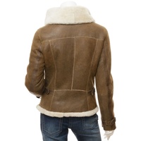 Veste en cuir de bombardier en peau de mouton marron B-3 pour femme avec doublure en fausse fourrure blanche saison d'hiver fermeture à glissière Moto veste en peau de mouton