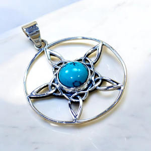 Colgante de Piedra Turquesa, Plata de Ley 925, Joyería Fina Hecha a Mano, Dijes, Precio al por Mayor, Colgantes de Plata - Product Image 2