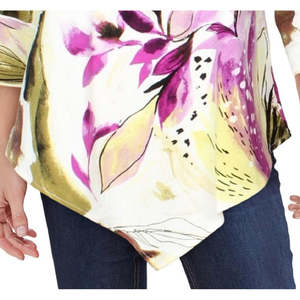 Top da Donna Alfani con Stampa Floreale e Orlo Asimmetrico, Nero, Taglia Extra Large, Stile Casual in Chiffon di Seta per Primavera/Estate - Product Image 3