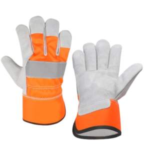 Gréeur canadien de qualité supérieure Gants de sécurité en construction Cuir de vachette fendu Abrasion Résistant à la chaleur Protection des mains et des bras - Product Image 1