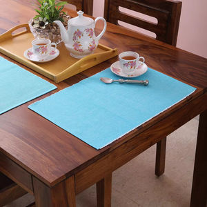 Napperon de table côtelé 100% coton pour salle à manger lin bleu moderne de luxe avec motif carré solide pour la cuisine à la maison hôtels en plein air - Product Image 2