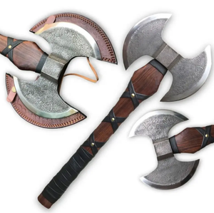 ขวานหัวคู่ด้ามไม้ใบมีดคมเหล็กดามัสกัสเกรดอุตสาหกรรม - Product Image 3