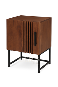 Modern Solid Wood <b>Nightstand</b> Sleek Door Design Black Metal Base Smooth Finish Sturdy Handcrafted Construction Farmhouse Bedroom - Product Image 3