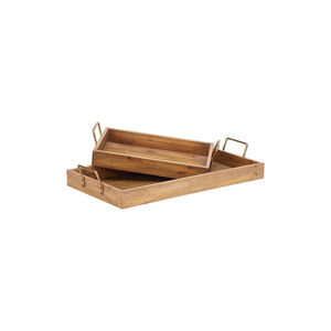 Bandeja de madera de gran tamaño personalizada de diseño clásico con asas de metal para bandeja de té y café de Indian Metal World - Product Image 1